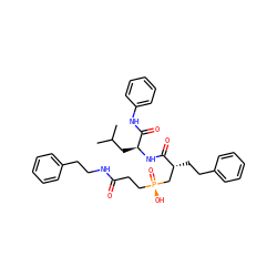 CC(C)C[C@H](NC(=O)[C@H](CCc1ccccc1)C[P@](=O)(O)CCC(=O)NCCc1ccccc1)C(=O)Nc1ccccc1 ZINC000026976600