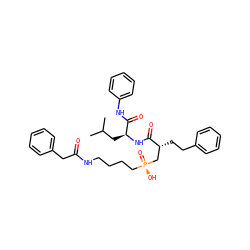 CC(C)C[C@H](NC(=O)[C@H](CCc1ccccc1)C[P@](=O)(O)CCCCNC(=O)Cc1ccccc1)C(=O)Nc1ccccc1 ZINC000026980162