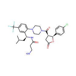CC(C)C[C@H](NC(=O)CCN)c1cc(C(F)(F)F)ccc1N1CCN(C(=O)[C@@H]2CC(=O)O[C@@H]2c2ccc(Cl)cc2)CC1 ZINC000029039370
