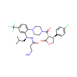 CC(C)C[C@H](NC(=O)CCN)c1cc(C(F)(F)F)ccc1N1CCN(C(=O)[C@H]2C(=O)OC[C@@H]2c2ccc(Cl)cc2)CC1 ZINC000029039352