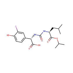 CC(C)C[C@H](NC(=O)N[C@H](C(=O)O)c1ccc(O)c(I)c1)C(=O)OC(C)C ZINC000045353396