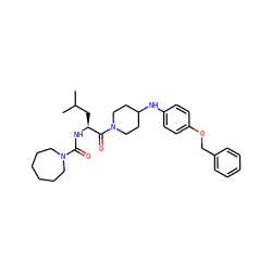 CC(C)C[C@H](NC(=O)N1CCCCCC1)C(=O)N1CCC(Nc2ccc(OCc3ccccc3)cc2)CC1 ZINC000013801298