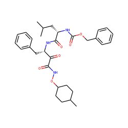 CC(C)C[C@H](NC(=O)OCc1ccccc1)C(=O)N[C@@H](Cc1ccccc1)C(=O)C(=O)NOC1CCC(C)CC1 ZINC000026579531