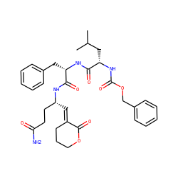 CC(C)C[C@H](NC(=O)OCc1ccccc1)C(=O)N[C@@H](Cc1ccccc1)C(=O)N[C@H](/C=C1\CCCOC1=O)CCC(N)=O ZINC000026717953
