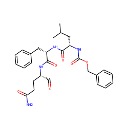 CC(C)C[C@H](NC(=O)OCc1ccccc1)C(=O)N[C@@H](Cc1ccccc1)C(=O)N[C@H](C=O)CCC(N)=O ZINC000026673036