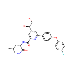 CC(C)C[C@H](NC(=O)c1cc([C@@H](O)CO)cc(-c2ccc(Oc3ccc(F)cc3)cc2)n1)C(N)=O ZINC000113663298
