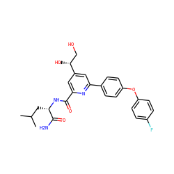 CC(C)C[C@H](NC(=O)c1cc([C@H](O)CO)cc(-c2ccc(Oc3ccc(F)cc3)cc2)n1)C(N)=O ZINC000113663301