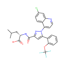 CC(C)C[C@H](NC(=O)c1cc(-c2ccccc2OC(F)(F)F)n(-c2ccnc3cc(Cl)ccc23)n1)C(=O)O ZINC000042876512