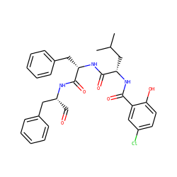 CC(C)C[C@H](NC(=O)c1cc(Cl)ccc1O)C(=O)N[C@@H](Cc1ccccc1)C(=O)N[C@H](C=O)Cc1ccccc1 ZINC001772644410