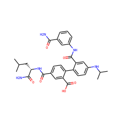 CC(C)C[C@H](NC(=O)c1ccc(-c2ccc(NC(C)C)cc2C(=O)Nc2cccc(C(N)=O)c2)c(C(=O)O)c1)C(N)=O ZINC000028641064