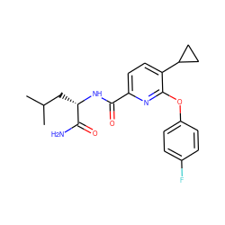 CC(C)C[C@H](NC(=O)c1ccc(C2CC2)c(Oc2ccc(F)cc2)n1)C(N)=O ZINC000207734684