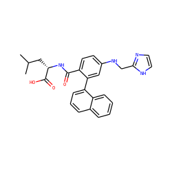 CC(C)C[C@H](NC(=O)c1ccc(NCc2ncc[nH]2)cc1-c1cccc2ccccc12)C(=O)O ZINC000013796743