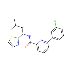 CC(C)C[C@H](NC(=O)c1cccc(-c2cccc(Cl)c2)n1)c1nccs1 ZINC000207728955
