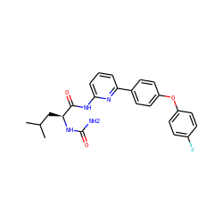 CC(C)C[C@H](NC(N)=O)C(=O)Nc1cccc(-c2ccc(Oc3ccc(F)cc3)cc2)n1 ZINC000095580503