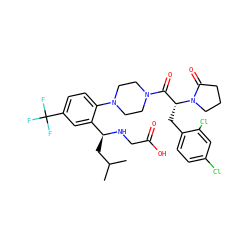 CC(C)C[C@H](NCC(=O)O)c1cc(C(F)(F)F)ccc1N1CCN(C(=O)[C@@H](Cc2ccc(Cl)cc2Cl)N2CCCC2=O)CC1 ZINC000028823909