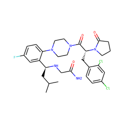 CC(C)C[C@H](NCC(N)=O)c1cc(F)ccc1N1CCN(C(=O)[C@@H](Cc2ccc(Cl)cc2Cl)N2CCCC2=O)CC1 ZINC000028823908