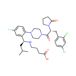 CC(C)C[C@H](NCCCC(=O)O)c1cc(F)ccc1N1CCN(C(=O)[C@@H](Cc2ccc(Cl)cc2Cl)N2CCCC2=O)CC1 ZINC000028823914
