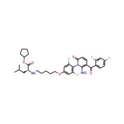 CC(C)C[C@H](NCCCCCOc1cc(F)c(-n2c(N)c(C(=O)c3ccc(F)cc3F)ccc2=O)c(F)c1)C(=O)OC1CCCC1 ZINC000068087785