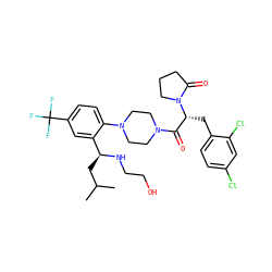 CC(C)C[C@H](NCCO)c1cc(C(F)(F)F)ccc1N1CCN(C(=O)[C@@H](Cc2ccc(Cl)cc2Cl)N2CCCC2=O)CC1 ZINC000028823896