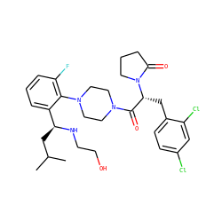 CC(C)C[C@H](NCCO)c1cccc(F)c1N1CCN(C(=O)[C@@H](Cc2ccc(Cl)cc2Cl)N2CCCC2=O)CC1 ZINC000028823895