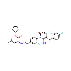 CC(C)C[C@H](NCCc1cc(F)c(-n2c(N)c(C(=O)c3ccc(F)cc3F)ccc2=O)c(F)c1)C(=O)OC1CCCC1 ZINC000139174852