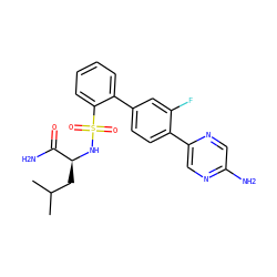 CC(C)C[C@H](NS(=O)(=O)c1ccccc1-c1ccc(-c2cnc(N)cn2)c(F)c1)C(N)=O ZINC000224752890