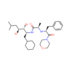 CC(C)C[C@H](O)[C@H](O)[C@H](CC1CCCCC1)NC(=O)[C@@H](C)N[C@@H](Cc1ccccc1)C(=O)N1CCOCC1 ZINC000029417127