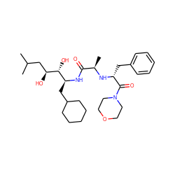 CC(C)C[C@H](O)[C@H](O)[C@H](CC1CCCCC1)NC(=O)[C@@H](C)N[C@H](Cc1ccccc1)C(=O)N1CCOCC1 ZINC000029414492