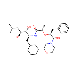 CC(C)C[C@H](O)[C@H](O)[C@H](CC1CCCCC1)NC(=O)[C@H](C)O[C@@H](Cc1ccccc1)C(=O)N1CCOCC1 ZINC000029411599