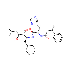 CC(C)C[C@H](O)[C@H](O)[C@H](CC1CCCCC1)NC(=O)[C@H](Cc1c[nH]cn1)NC(=O)C[C@H](C)c1ccccc1 ZINC000003932059