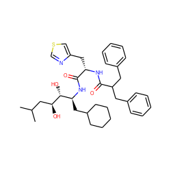 CC(C)C[C@H](O)[C@H](O)[C@H](CC1CCCCC1)NC(=O)[C@H](Cc1cscn1)NC(=O)C(Cc1ccccc1)Cc1ccccc1 ZINC000029409676