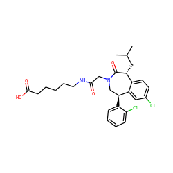 CC(C)C[C@H]1C(=O)N(CC(=O)NCCCCCC(=O)O)C[C@H](c2ccccc2Cl)c2cc(Cl)ccc21 ZINC000071317104