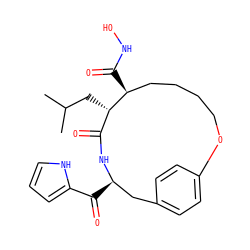 CC(C)C[C@H]1C(=O)N[C@H](C(=O)c2ccc[nH]2)Cc2ccc(cc2)OCCCC[C@@H]1C(=O)NO ZINC000026973904