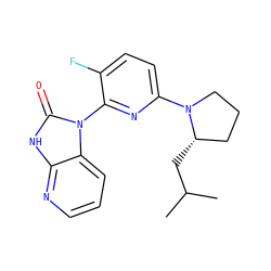 CC(C)C[C@H]1CCCN1c1ccc(F)c(-n2c(=O)[nH]c3ncccc32)n1 ZINC001772596722