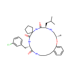 CC(C)C[C@H]1NC[C@H](C)Oc2ccccc2CCCNC(=O)[C@H](Cc2cccc(Cl)c2)NC(=O)C2(CCCC2)NC1=O ZINC001772628973