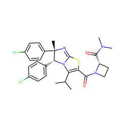 CC(C)C1=C(C(=O)N2CC[C@H]2C(=O)N(C)C)SC2=N[C@@](C)(c3ccc(Cl)cc3)[C@@H](c3ccc(Cl)cc3)N21 ZINC000088343656