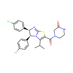 CC(C)C1=C(C(=O)N2CCNC(=O)C2)SC2=N[C@H](c3ccc(Cl)cc3)[C@H](c3ccc(Cl)cc3)N21 ZINC000088343944
