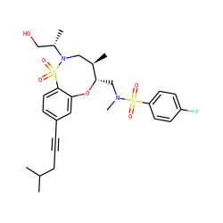CC(C)CC#Cc1ccc2c(c1)O[C@@H](CN(C)S(=O)(=O)c1ccc(F)cc1)[C@H](C)CN([C@@H](C)CO)S2(=O)=O ZINC000095604301