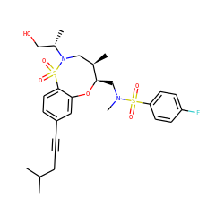 CC(C)CC#Cc1ccc2c(c1)O[C@H](CN(C)S(=O)(=O)c1ccc(F)cc1)[C@H](C)CN([C@@H](C)CO)S2(=O)=O ZINC000095601968