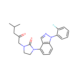 CC(C)CC(=O)CN1CCN(c2cccc3c2cnn3-c2ccccc2F)C1=O ZINC000653850850