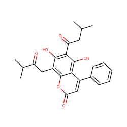 CC(C)CC(=O)c1c(O)c(CC(=O)C(C)C)c2oc(=O)cc(-c3ccccc3)c2c1O ZINC000101032525