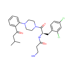 CC(C)CC(=O)c1ccccc1N1CCN(C(=O)[C@@H](Cc2ccc(Cl)cc2Cl)NC(=O)CCN)CC1 ZINC000044387853