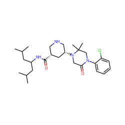 CC(C)CC(CC(C)C)NC(=O)[C@@H]1CNC[C@H](N2CC(=O)N(c3ccccc3Cl)CC2(C)C)C1 ZINC000095563697