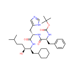 CC(C)CC[C@H](O)[C@H](CC1CCCCC1)NC(=O)[C@H](Cc1cnc[nH]1)NC(=O)[C@H](Cc1ccccc1)NC(=O)OC(C)(C)C ZINC000261146824