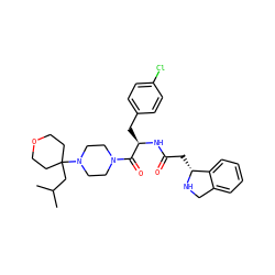 CC(C)CC1(N2CCN(C(=O)[C@@H](Cc3ccc(Cl)cc3)NC(=O)C[C@H]3NCc4ccccc43)CC2)CCOCC1 ZINC000095539905