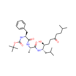 CC(C)CCC(=O)CC[C@H](O)[C@H](CC(C)C)NC(=O)[C@H](C)NC(=O)[C@H](Cc1ccccc1)NC(=O)OC(C)(C)C ZINC000029463716