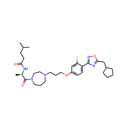 CC(C)CCC(=O)N[C@H](C)C(=O)N1CCCN(CCCOc2ccc(-c3noc(CC4CCCC4)n3)c(F)c2)CC1 ZINC000027737123
