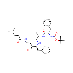 CC(C)CCC(=O)NCC[C@H](O)[C@H](CC1CCCCC1)NC(=O)[C@H](C)NC(=O)[C@H](Cc1ccccc1)NC(=O)OC(C)(C)C ZINC000028232300