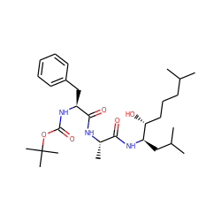 CC(C)CCC[C@@H](O)[C@@H](CC(C)C)NC(=O)[C@H](C)NC(=O)[C@H](Cc1ccccc1)NC(=O)OC(C)(C)C ZINC000029337835
