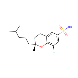 CC(C)CCC[C@]1(C)CCc2cc(S(N)(=O)=O)cc(F)c2O1 ZINC000220737626